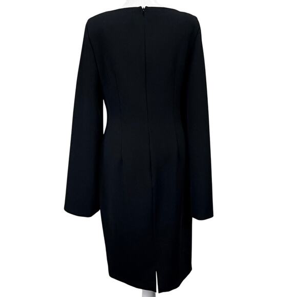 Theia Black Cape Sleeve Sheath Dress Women’s 4 Floral Appliqué Cocktail Evening - Picture 8 of 11
